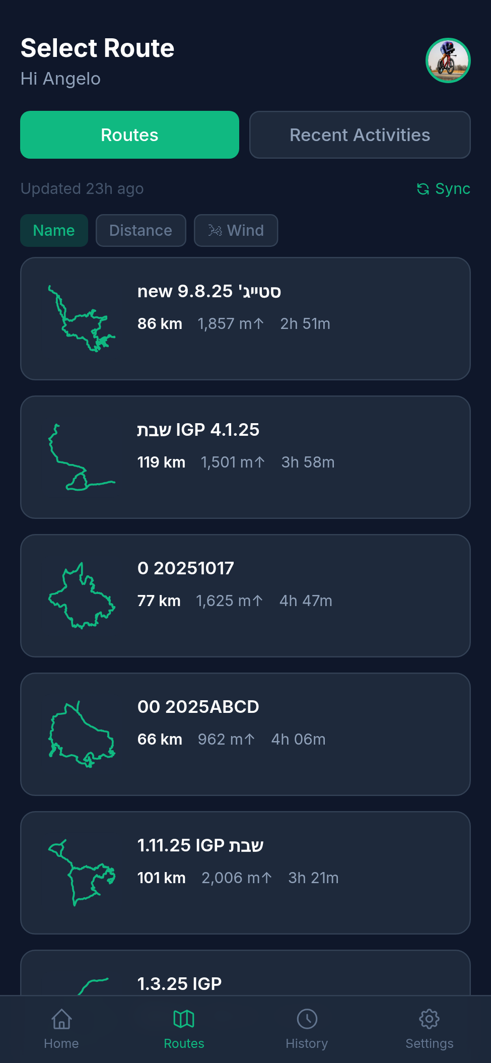 Strava route selection